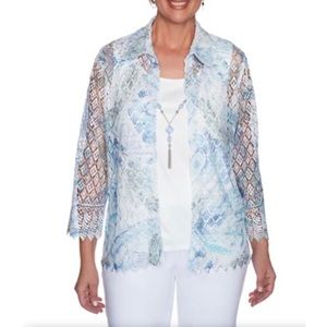Alfred Dunner Lace Open Front Blouse PXL